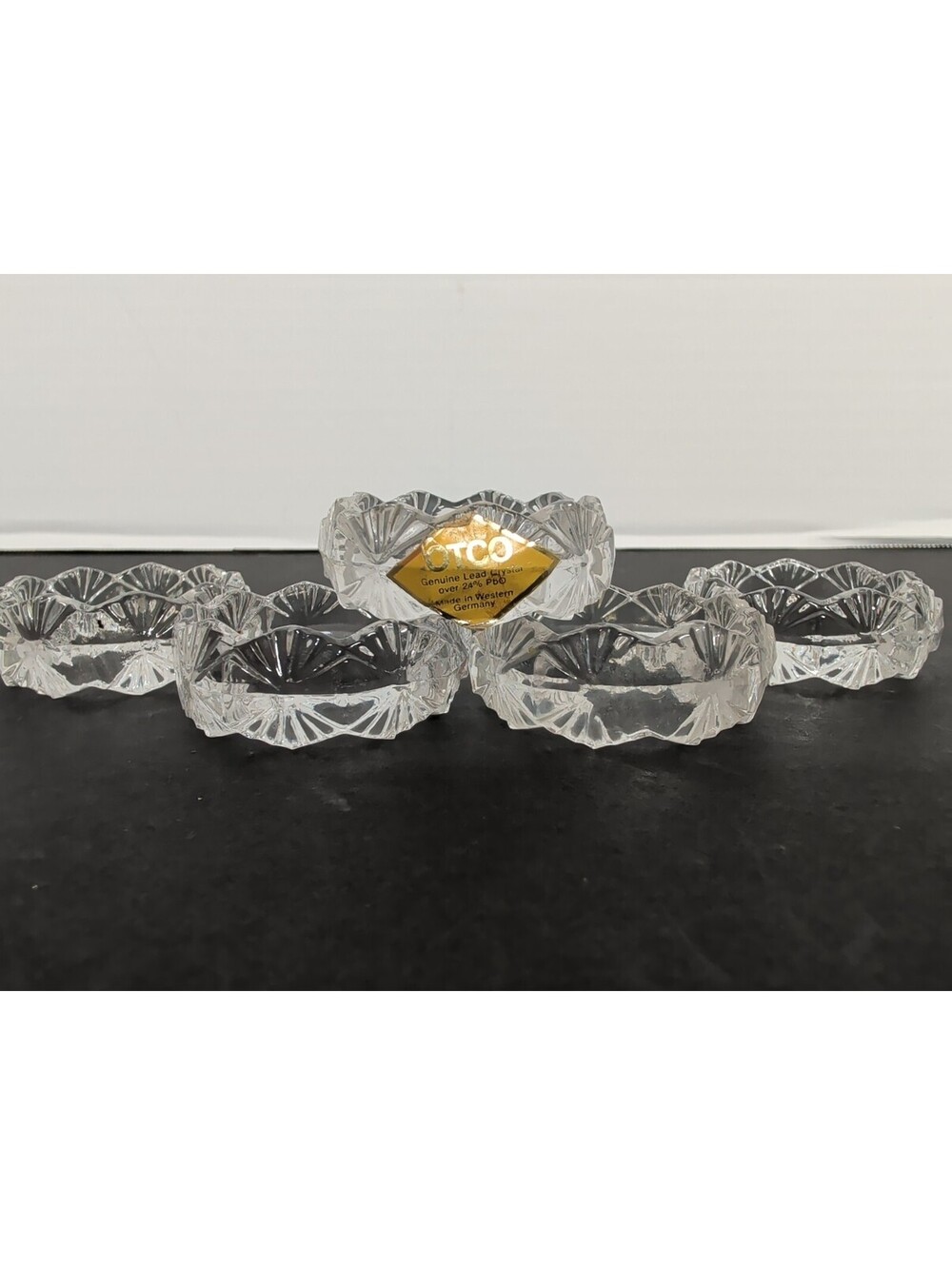Vintage OTCO Lead Crystal Napkin Rings Set of 5 Diamond Fan Cut West Germany MCM